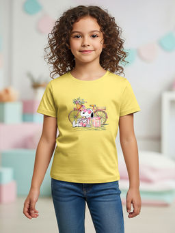HELLCAT - Yellow Girls Graphic Printed Cotton Blend T-Shirt