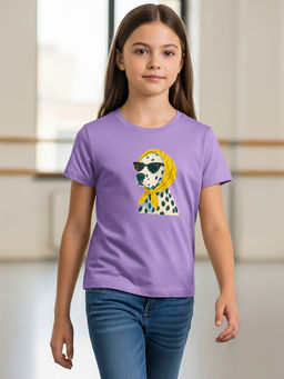 HELLCAT - Purple Girls Graphic Printed Cotton Blend T-Shirt