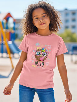 HELLCAT - Pink Girls Graphic Printed Cotton Blend T-Shirt