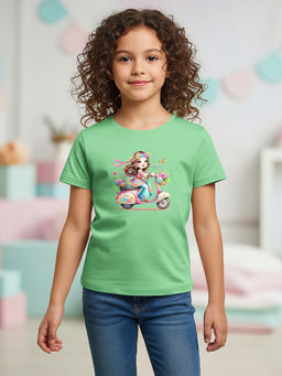 HELLCAT - Green Girls Graphic Printed Cotton Blend T-Shirt