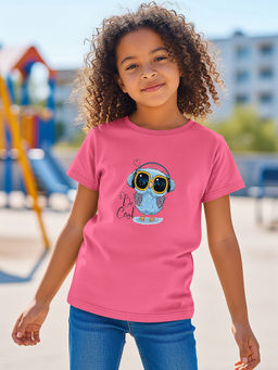HELLCAT - Pink Girls Graphic Printed Cotton Blend T-Shirt