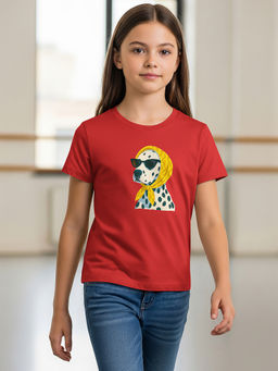 HELLCAT - Red Girls Graphic Printed Cotton Blend T-Shirt