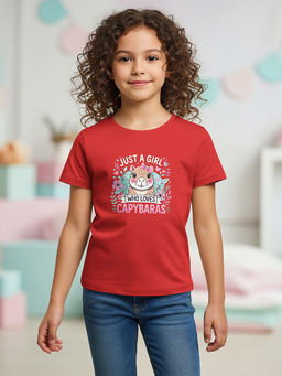 HELLCAT - Red Girls Graphic Printed Cotton Blend T-Shirt