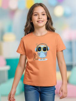 HELLCAT - Orange Girls Graphic Printed Cotton Blend T-Shirt