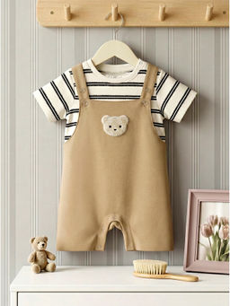 HELLCAT - Beige Cotton Dungaree with T-Shirt