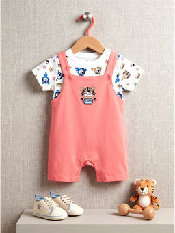 HELLCAT - Pink Cotton Dungaree with T-Shirt