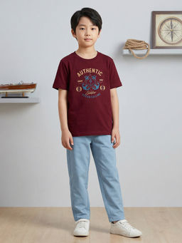 HELLCAT - Maroon Boys Printed T-Shirt and Pant