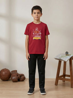HELLCAT - Maroon Boys Printed T-Shirt and Pant