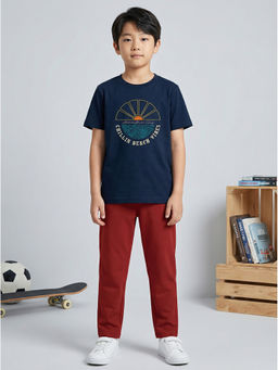 HELLCAT - Navy Blue Boys Printed T Shirt and Pant