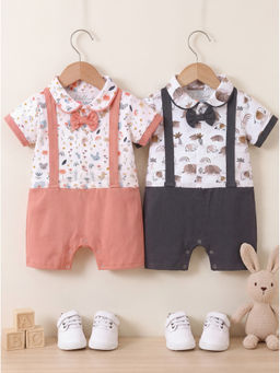 HELLCAT - Multi-Colour Printed Dungaree with Attached Bowtie (Pack Of 2)
