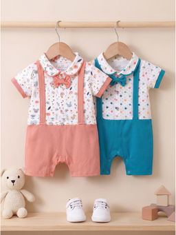 HELLCAT - Multi-Colour Printed Dungaree with Attached Bowtie (Pack Of 2)
