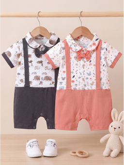 HELLCAT - Multi-Colour Printed Dungaree with Attached Bowtie (Pack Of 2)