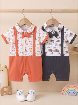 HELLCAT - Multi-Colour Printed Dungaree with Attached Bowtie (Pack Of 2)