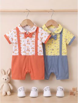 HELLCAT - Multi-Colour Printed Dungaree with Attached Bowtie (Pack Of 2)