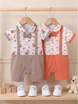 HELLCAT - Multi-Colour Printed Dungaree with Attached Bowtie (Pack Of 2)