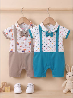 HELLCAT - Multi-Colour Printed Dungaree with Attached Bowtie (Pack Of 2)