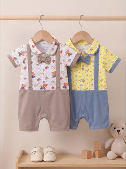 HELLCAT - Multi-Colour Printed Dungaree with Attached Bowtie (Pack Of 2)