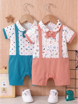 HELLCAT - Multi-Colour Printed Dungaree with Attached Bowtie (Pack Of 2)