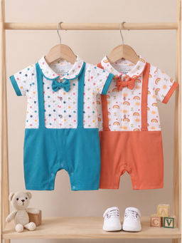 HELLCAT - Multi-Colour Printed Dungaree with Attached Bowtie (Pack Of 2)