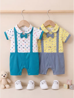 HELLCAT - Multi-Colour Printed Dungaree with Attached Bowtie (Pack Of 2)
