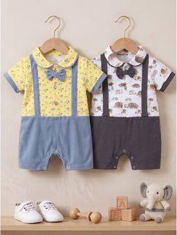 HELLCAT - Multi-Colour Printed Dungaree with Attached Bowtie (Pack Of 2)