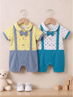 HELLCAT - Multi-Colour Printed Dungaree with Attached Bowtie (Pack Of 2)