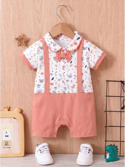 HELLCAT - Peach Unisex Printed Pure Cotton Dungaree with Attached Bowtie