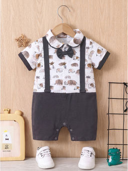 HELLCAT - Charcoal Unisex Printed Pure Cotton Dungaree with Attached Bowtie