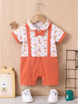 HELLCAT - Peach Unisex Printed Pure Cotton Dungaree with Attached Bowtie