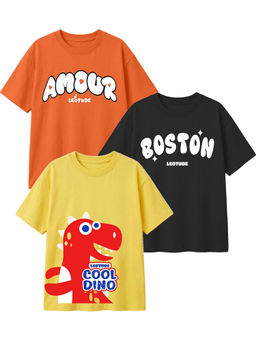 LEOTUDE - Multi-Colour Kids Oversized T-Shirt (Pack Of 3)