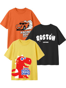 LEOTUDE - Multi-Colour Kids Oversized T-Shirt (Pack Of 3)