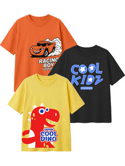 LEOTUDE - Multi-Colour Kids Oversized T-Shirt (Pack Of 3)