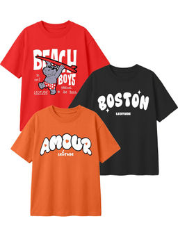 LEOTUDE - Multi-Colour Kids Oversized T-Shirt (Pack Of 3)