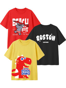 LEOTUDE - Multi-Colour Kids Oversized T-Shirt (Pack Of 3)