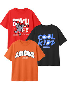 LEOTUDE - Multi-Colour Kids Oversized T-Shirt (Pack Of 3)