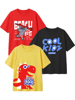 LEOTUDE - Multi-Colour Kids Oversized T-Shirt (Pack Of 3)