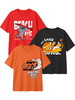 LEOTUDE - Multi-Colour Kids Oversized T-Shirt (Pack Of 3)