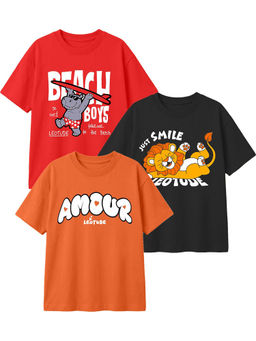 LEOTUDE - Multi-Colour Kids Oversized T-Shirt (Pack Of 3)