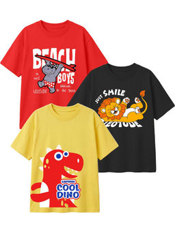 LEOTUDE - Multi-Colour Kids Oversized T-Shirt (Pack Of 3)
