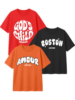 LEOTUDE - Multi-Colour Kids Oversized T-Shirt (Pack Of 3)