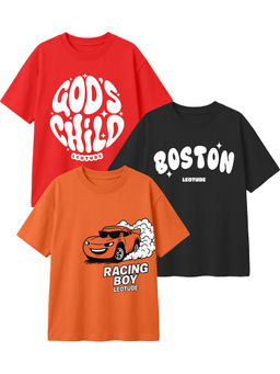 LEOTUDE - Multi-Colour Kids Oversized T-Shirt (Pack Of 3)