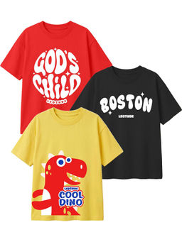 LEOTUDE - Multi-Colour Kids Oversized T-Shirt (Pack Of 3)