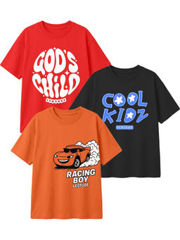 LEOTUDE - Multi-Colour Kids Oversized T-Shirt (Pack Of 3)