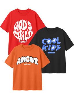 LEOTUDE - Multi-Colour Kids Oversized T-Shirt (Pack Of 3)
