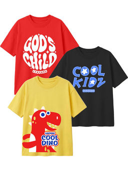 LEOTUDE - Multi-Colour Kids Oversized T-Shirt (Pack Of 3)