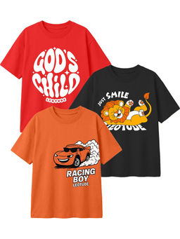 LEOTUDE - Multi-Colour Kids Oversized T-Shirt (Pack Of 3)