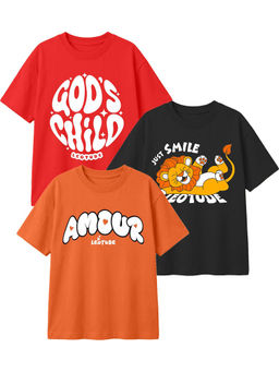 LEOTUDE - Multi-Colour Kids Oversized T-Shirt (Pack Of 3)