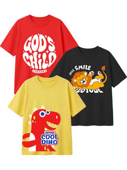 LEOTUDE - Multi-Colour Kids Oversized T-Shirt (Pack Of 3)