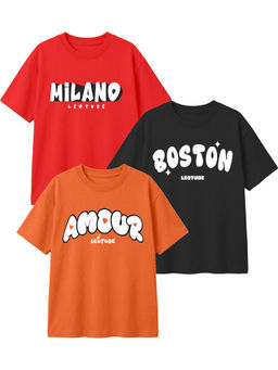 LEOTUDE - Multi-Colour Kids Oversized T-Shirt (Pack Of 3)
