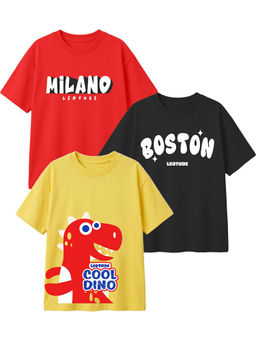 LEOTUDE - Multi-Colour Kids Oversized T-Shirt (Pack Of 3)